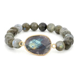 Elongated MoonStone Elastic Bracelet with Flash Stone