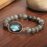 Elongated MoonStone Elastic Bracelet with Flash Stone