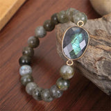 Elongated MoonStone Elastic Bracelet with Flash Stone