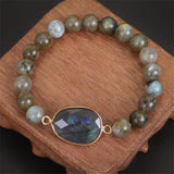 Elongated MoonStone Elastic Bracelet with Flash Stone