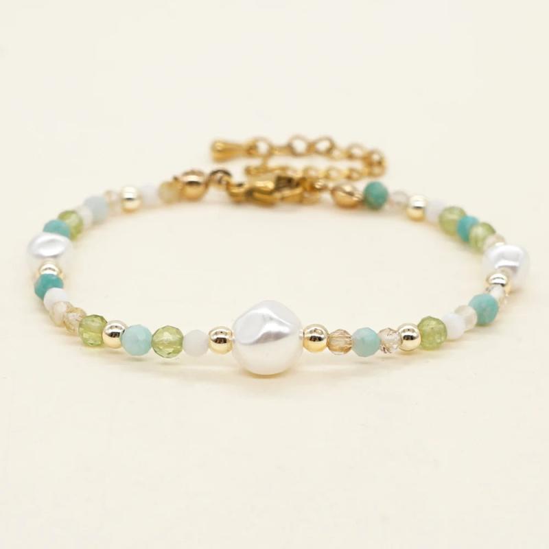 Crystal Beaded Bracelet with Pearl Charm
