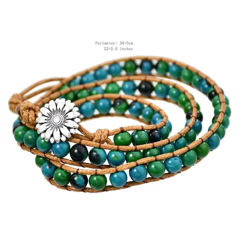 Bohemia Flower Charm Beaded Bracelet Women Beads Chain Bangle Boho Jewelry