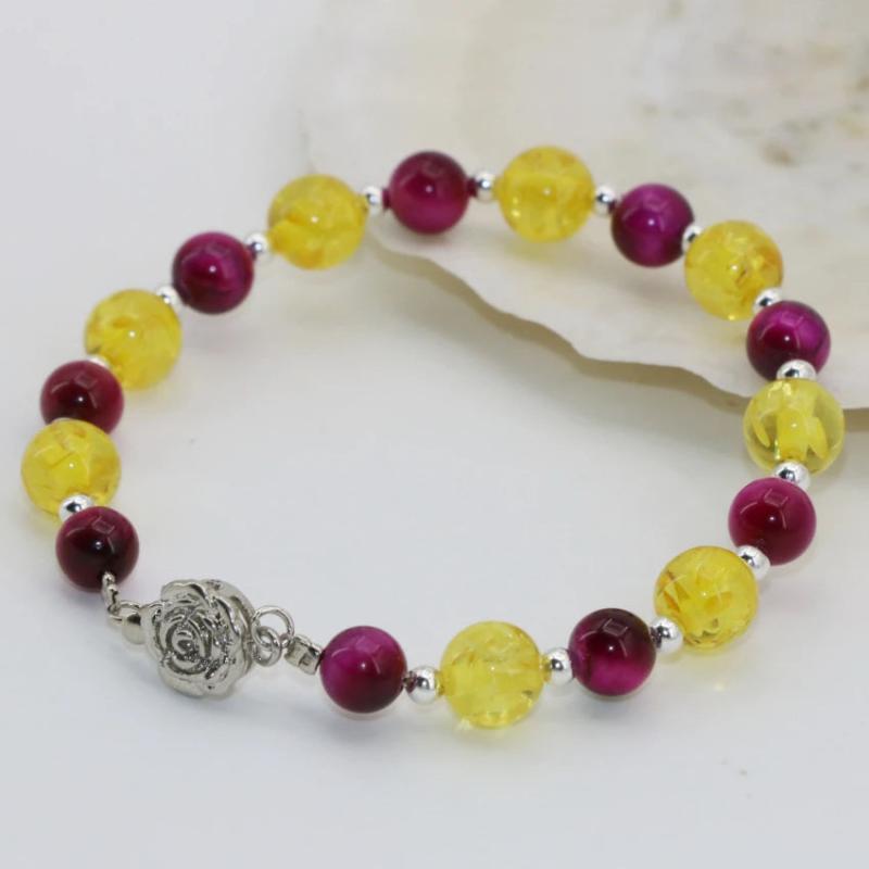 Red Tiger Stone Beads Bracelet with Bee Clasp 7.5inch