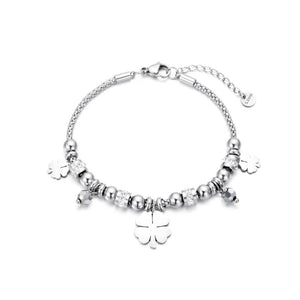 Stainless Steel Charm Bracelet with Crystal Beads