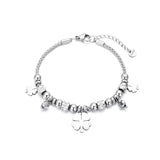 Stainless Steel Charm Bracelet with Crystal Beads