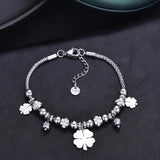Stainless Steel Charm Bracelet with Crystal Beads