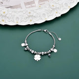 Stainless Steel Charm Bracelet with Crystal Beads