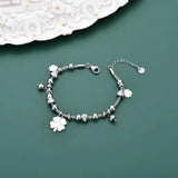 Stainless Steel Charm Bracelet with Crystal Beads