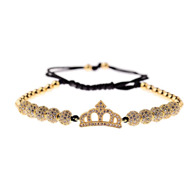 CZ Crown Charm Bracelet Copper Bead Macrame Geometric Tube Set Bangles
