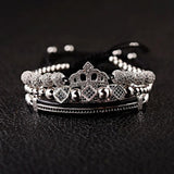 CZ Crown Charm Bracelet Copper Bead Macrame Geometric Tube Set Bangles