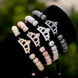 CZ Crown Charm Bracelet Copper Bead Macrame Geometric Tube Set Bangles