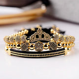 CZ Crown Charm Bracelet Copper Bead Macrame Geometric Tube Set Bangles