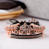 CZ Crown Charm Bracelet Copper Bead Macrame Geometric Tube Set Bangles