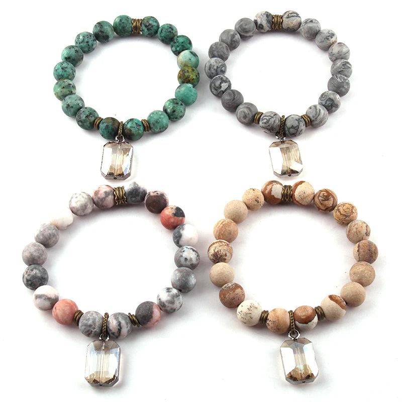 10mm Frosted Stone Glass Charm Bracelets