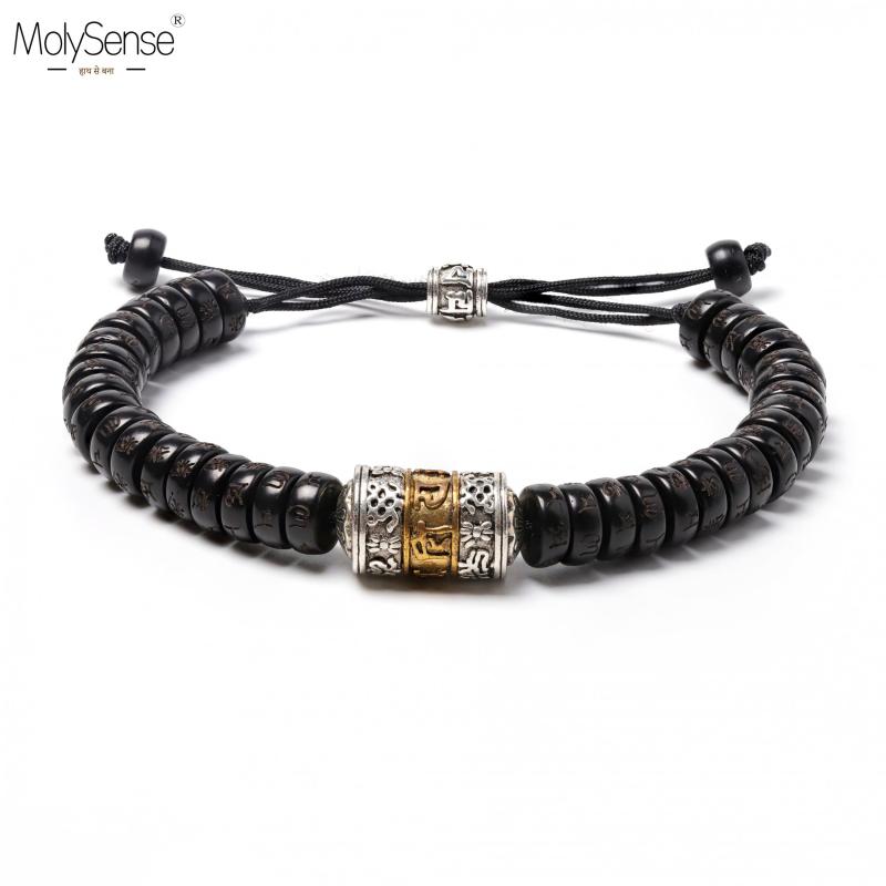 Coconut Shell Beads Vajra Charm Prayer Bell Tibet Bracelet For Men