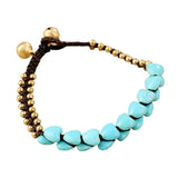 Light Yellow Beads Love Heart Green Howlite Stone Stretchy Bracelet