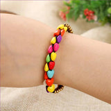 Light Yellow Beads Love Heart Green Howlite Stone Stretchy Bracelet