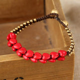 Light Yellow Beads Love Heart Green Howlite Stone Stretchy Bracelet