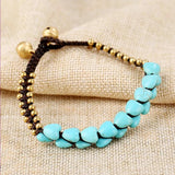 Light Yellow Beads Love Heart Green Howlite Stone Stretchy Bracelet