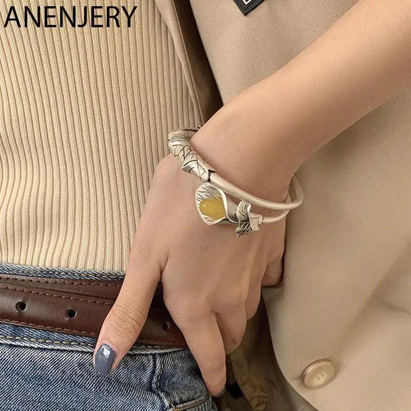 Silver Flower Leaves Bracelets & Bangles Retro Hand Jewelry