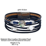 Vintage Multi-Layer Leather Bracelets Simulated Pearl Shell Charms