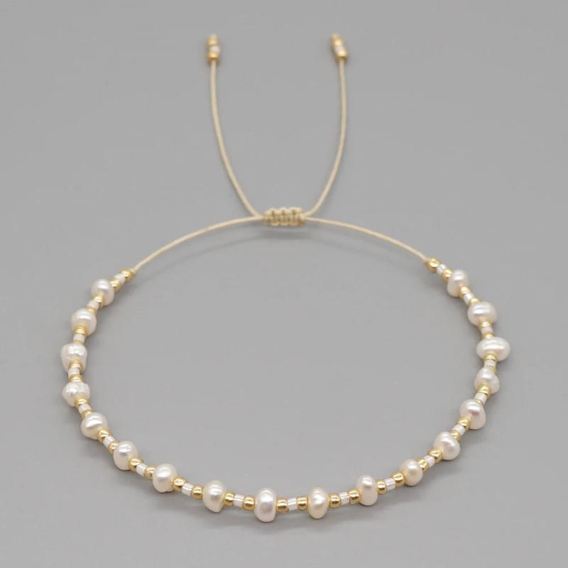 Tiny Pearl Bracelets Gift Lace-Up Rope Adjustable Bangle Beaded Jewelry