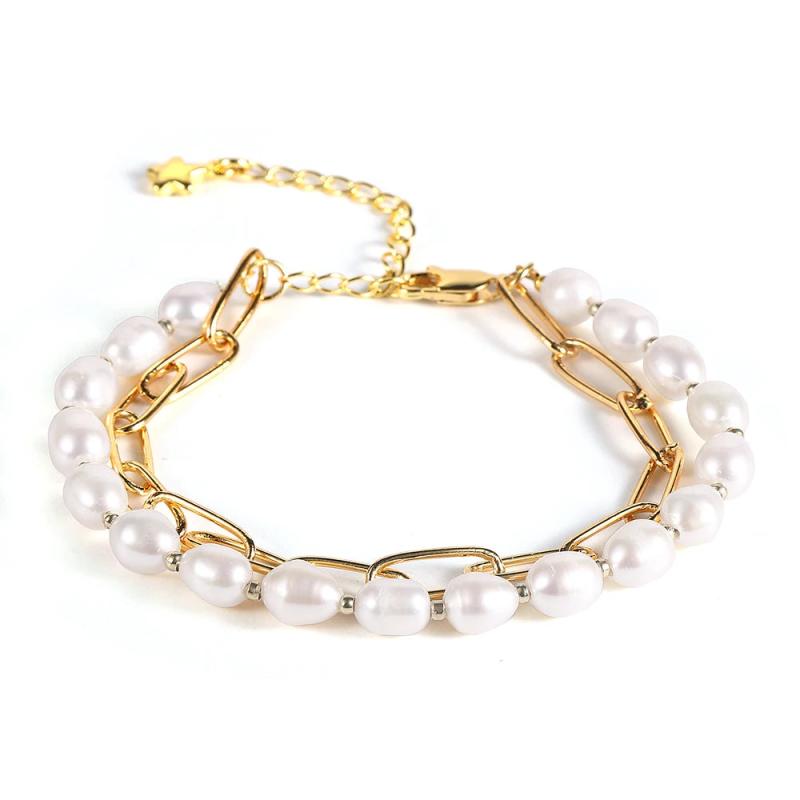 Pink Purple Pearl Strand 18k Plated Bracelet
