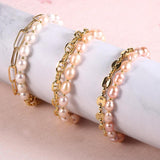 Pink Purple Pearl Strand 18k Plated Bracelet