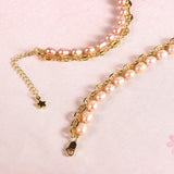 Pink Purple Pearl Strand 18k Plated Bracelet
