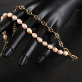 Pink Purple Pearl Strand 18k Plated Bracelet