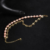 Pink Purple Pearl Strand 18k Plated Bracelet