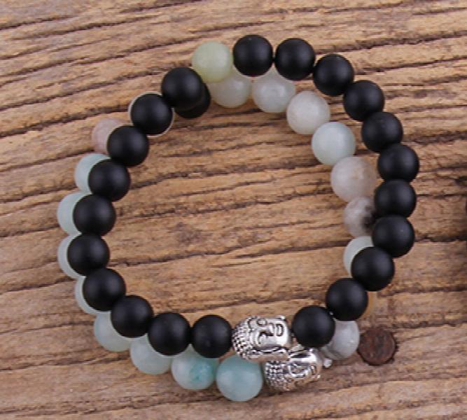 Boho Buddha Head Beaded Bracelet 2pc Set Stone Bracelets