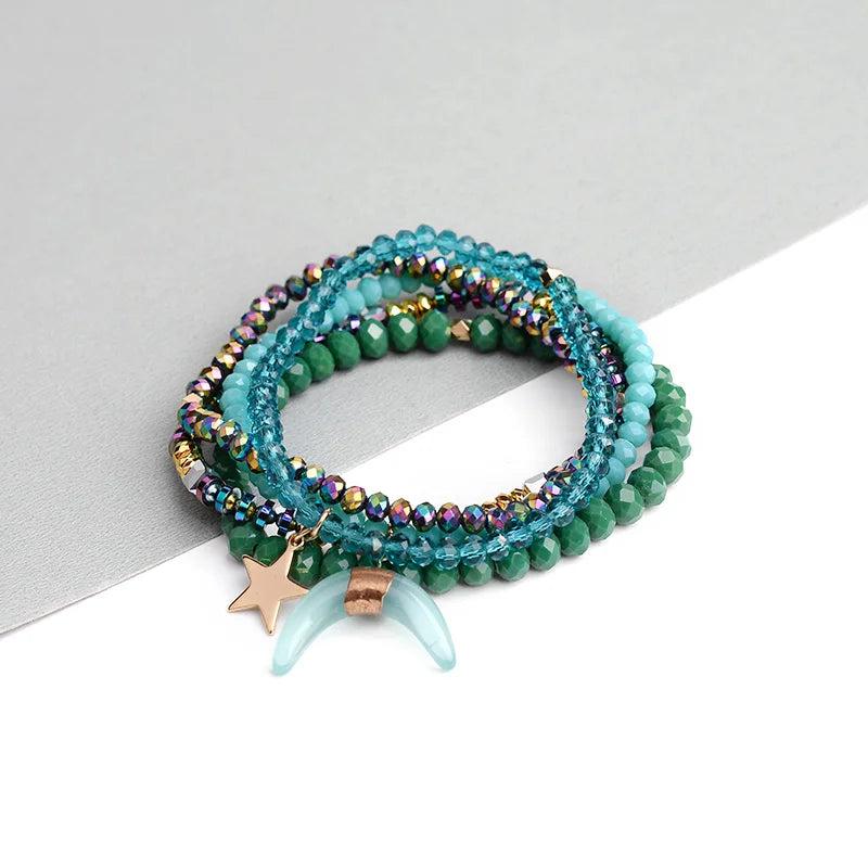5 Pcs/Set Green Crystal Star Moon Charms Bracelets For Women