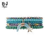 5 Pcs/Set Green Crystal Star Moon Charms Bracelets For Women
