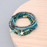 5 Pcs/Set Green Crystal Star Moon Charms Bracelets For Women