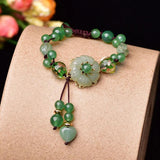 Chinoiserie Retro Hand-woven Bracelet with Green Crystal