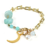 RH Beaded Jewelry U Links Chain Pearl Stone Charm Moon Pendant Bracelets For Wom