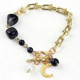 RH Beaded Jewelry U Links Chain Pearl Stone Charm Moon Pendant Bracelets For Wom