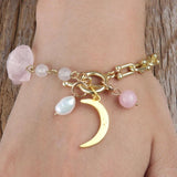 RH Beaded Jewelry U Links Chain Pearl Stone Charm Moon Pendant Bracelets For Wom