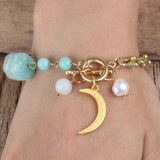 RH Beaded Jewelry U Links Chain Pearl Stone Charm Moon Pendant Bracelets For Wom