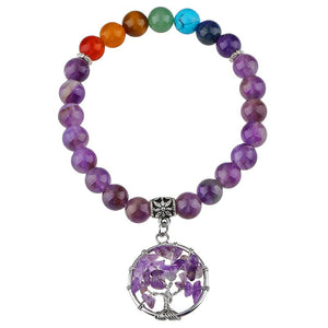 7 Chakra Crystal Bracelet Tree of Life Charm Beads Yoga Meditation Jewelry
