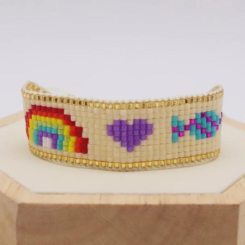 Rainbow Rice Ball Bracelet Hand Woven Boho Adjustable Unisex Beaded