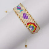Rainbow Rice Ball Bracelet Hand Woven Boho Adjustable Unisex Beaded