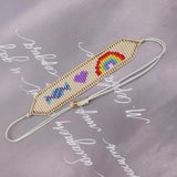 Rainbow Rice Ball Bracelet Hand Woven Boho Adjustable Unisex Beaded