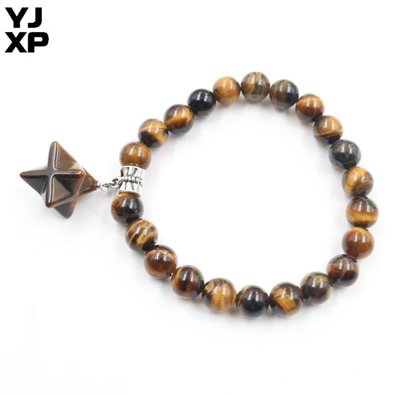 Tiger Eye Stone Bead Bracelet with Star - Anniversary Jewelry