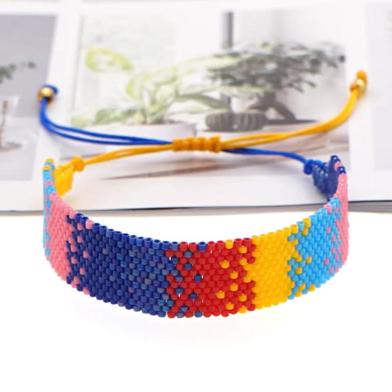 Rainbow Gradient Rice Bead Bracelet Hand Knitting Personalised Adjustable Boho