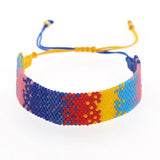 Rainbow Gradient Rice Bead Bracelet Hand Knitting Personalised Adjustable Boho