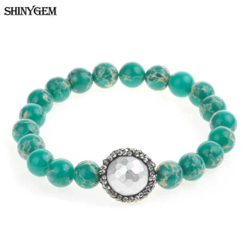 Multicolor Sea Sediment Jasper Bracelet with Big Shell Pearl