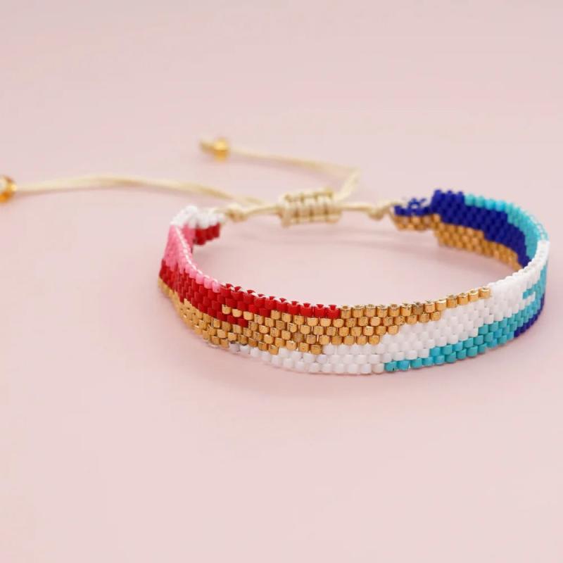 Hand Knitting Rainbow Leopard Print Eye Beading Bohemia Adjustable Bracelet