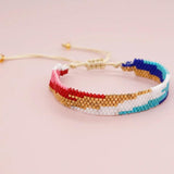 Hand Knitting Rainbow Leopard Print Eye Beading Bohemia Adjustable Bracelet